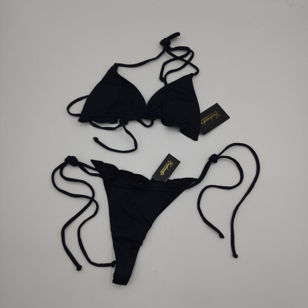 Frederick's of Hollywood Avalon Two Piece String Bikini Set S/M Black